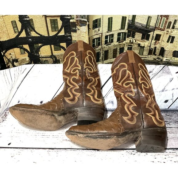 Vintage Cat's Paw Neoprene Ostrich Mens Leather Western Cowboy Boots - Picture 6 of 15